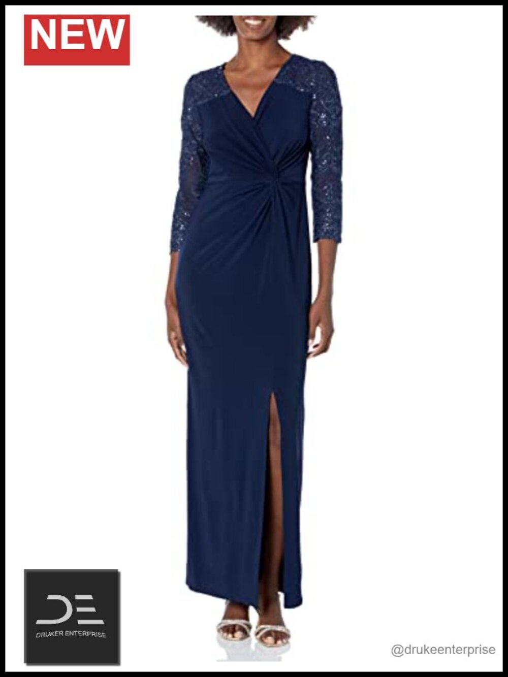 Embellished Illusion Sleeve Surplice Knot Front Column Dress Formal